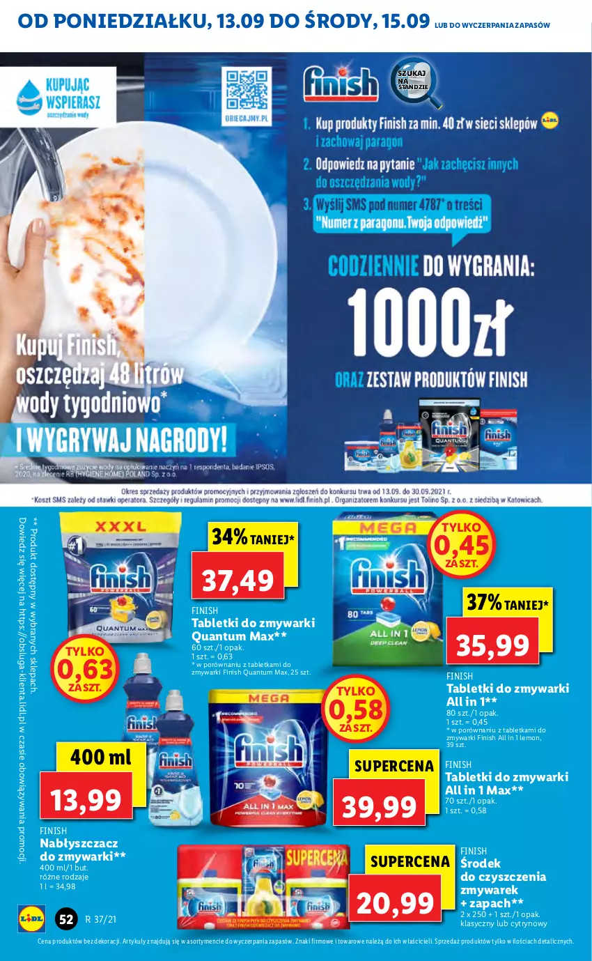 Gazetka promocyjna Lidl - GAZETKA - ważna 13.09 do 15.09.2021 - strona 52 - produkty: Finish, Por, Tablet, Tabletki do zmywarki, Zmywarki