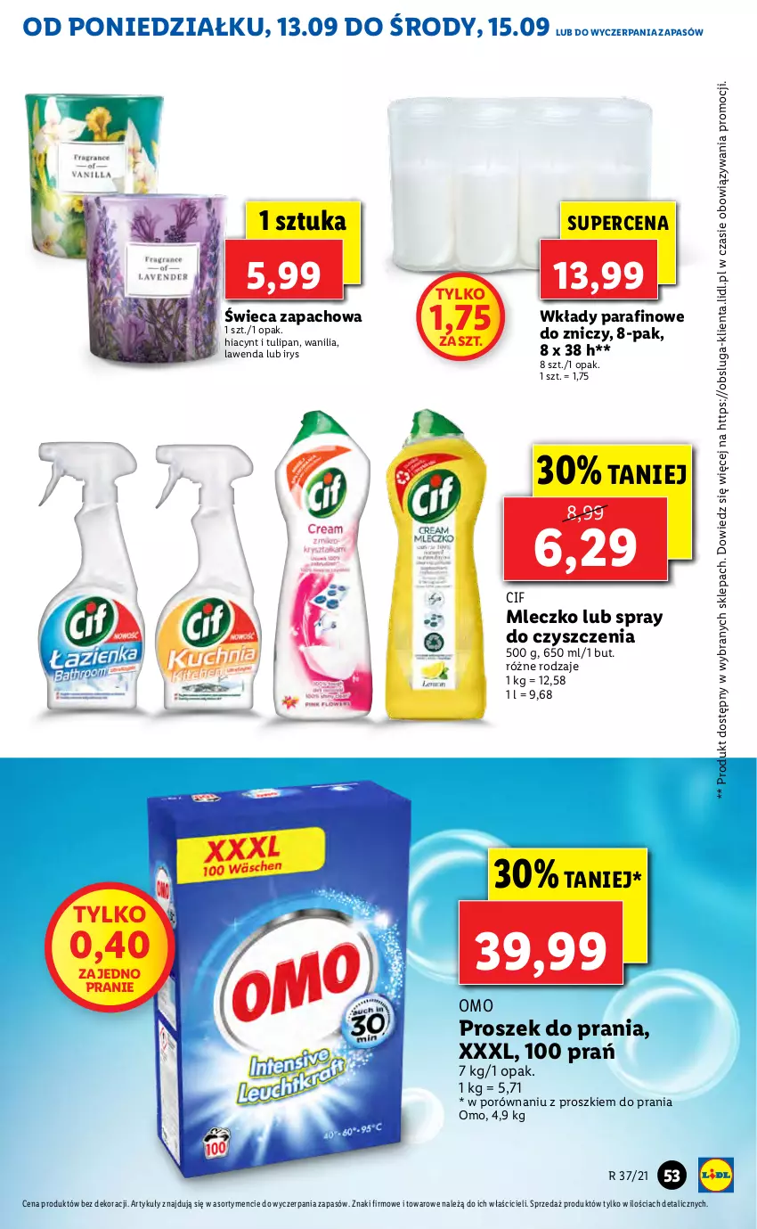 Gazetka promocyjna Lidl - GAZETKA - ważna 13.09 do 15.09.2021 - strona 53 - produkty: Cif, Hiacynt, Mleczko, Por, Proszek do prania, Spray do czyszczenia, Tulipan, Znicz