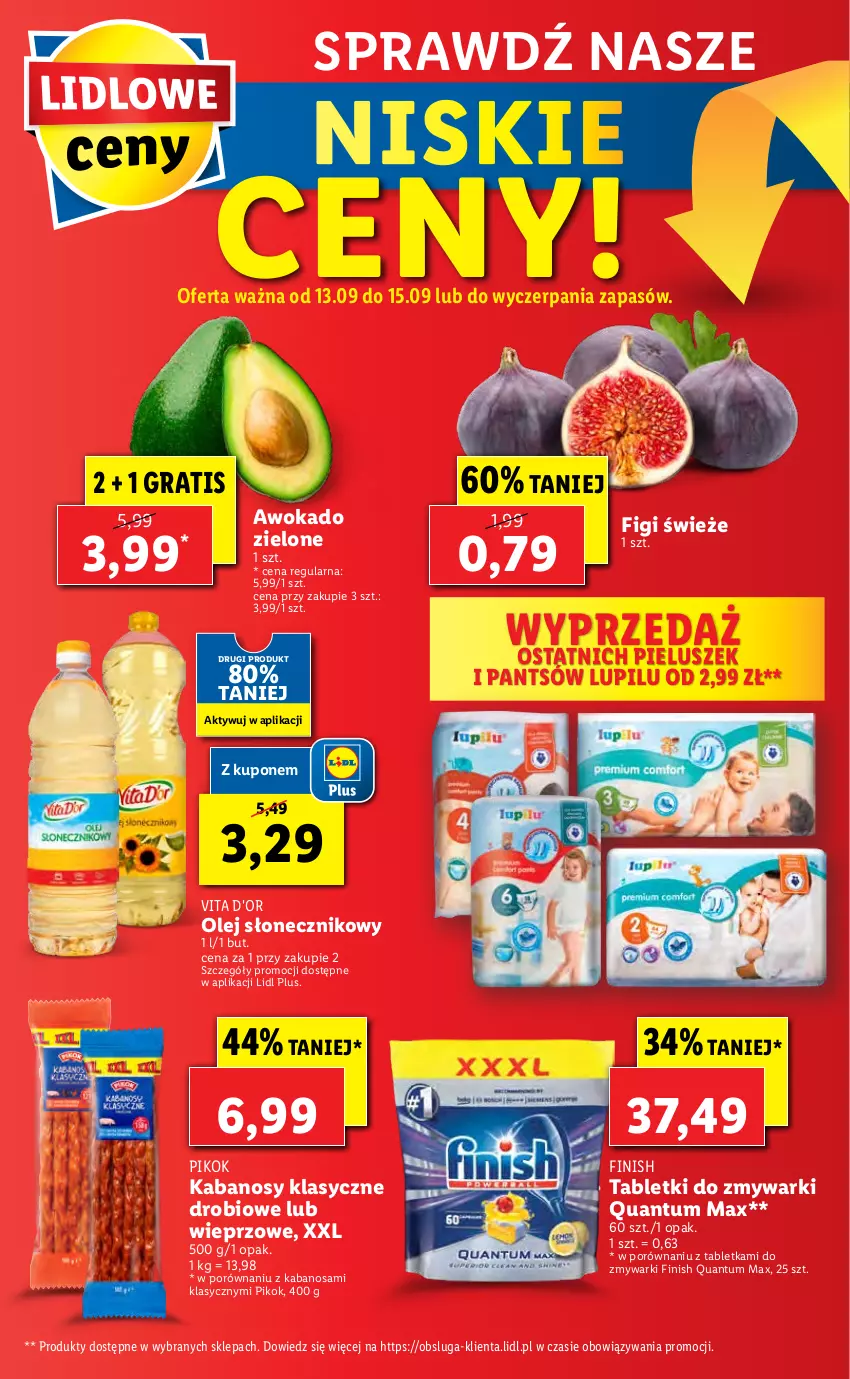 Gazetka promocyjna Lidl - GAZETKA - ważna 13.09 do 15.09.2021 - strona 56 - produkty: Figi, Finish, Gra, Kabanos, Olej, Olej słonecznikowy, PIKOK, Por, Tablet, Tabletki do zmywarki, Zmywarki