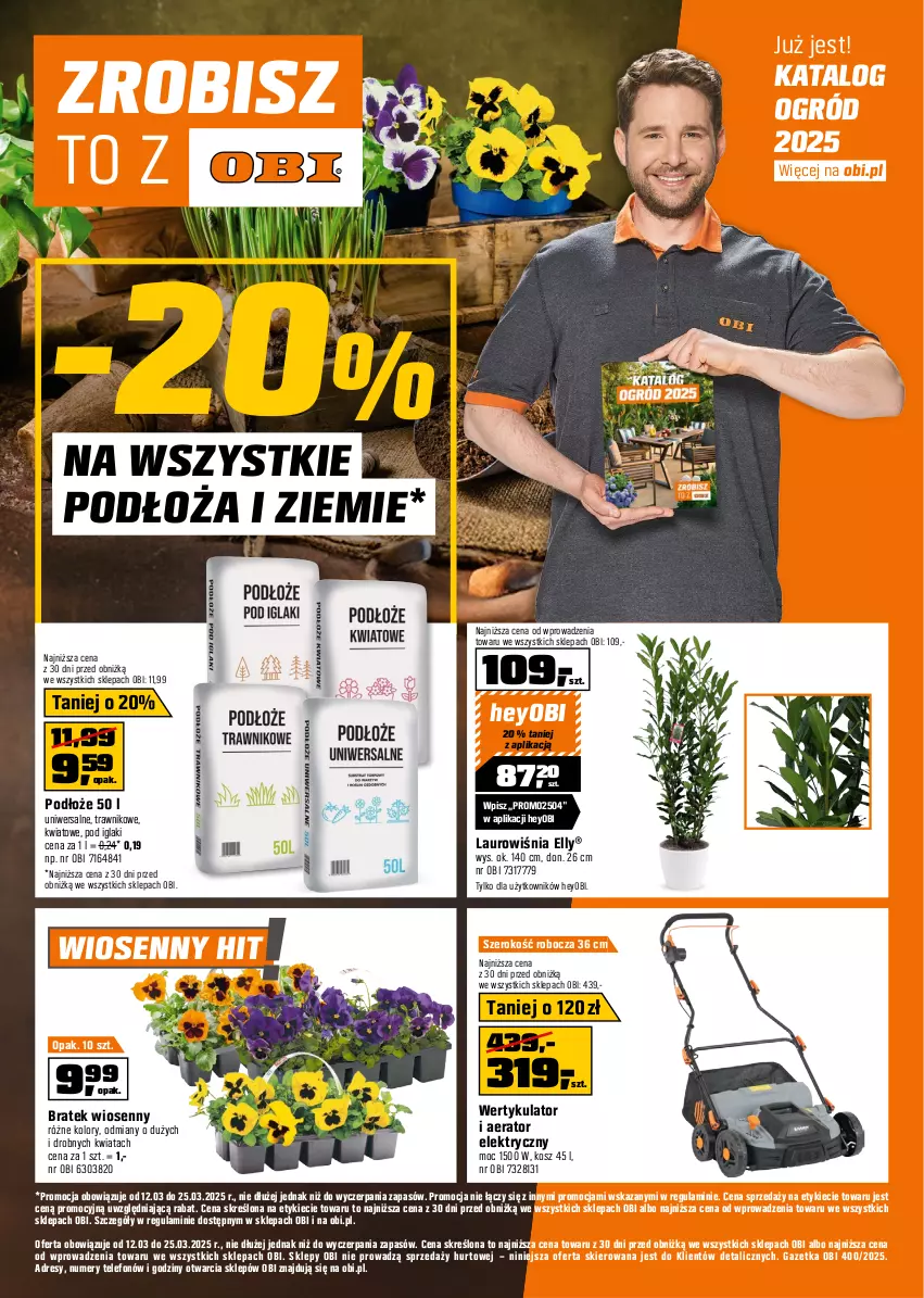 Gazetka promocyjna Obi - Gazetka OBI - ważna 12.03 do 25.03.2025 - strona 1 - produkty: Dres, Kosz, Laur, Ogród, Telefon