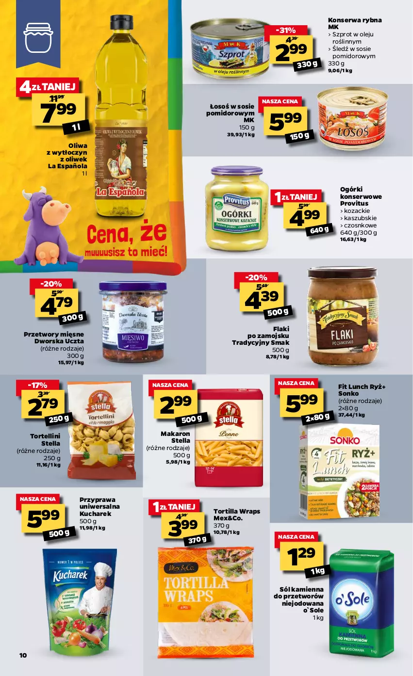 Gazetka promocyjna Netto - Oferta tygodnia - ważna 04.05 do 08.05.2021 - strona 10 - produkty: Flaki, Flaki po zamojsku, Kucharek, Makaron, Ogórki konserwowe, Olej, Przyprawa uniwersalna, Ryż, Ser, Sól, Sonko, Sos, Szprot, Tortilla