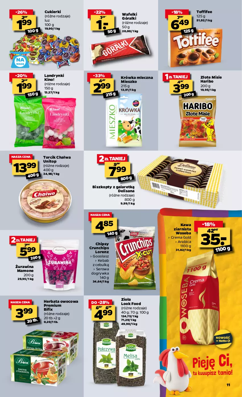 Gazetka promocyjna Netto - Oferta tygodnia - ważna 04.05 do 08.05.2021 - strona 11 - produkty: BIC, Biszkopty, Chałwa, Chipsy, Crunchips, Cukier, Cukierki, Gala, Góralki, Gry, Haribo, Herbata, Herbata owocowa, Isana, Kawa, Kawa ziarnista, Kebab, Lorenz, Ser, Toffifee, Top, Woseba