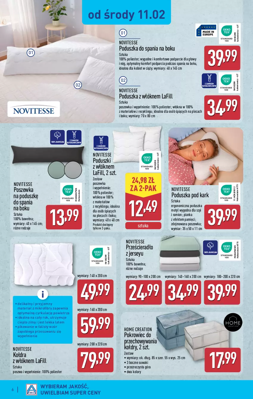 Gazetka promocyjna Aldi - Artykuły przemysłowe i tekstylia - ważna 11.02 do 14.02.2026 - strona 6 - produkty: Fa, Kołdra, Poduszka, Poduszka pod kark, Pokrowiec, Poszewka, Prześcieradło, Wełna