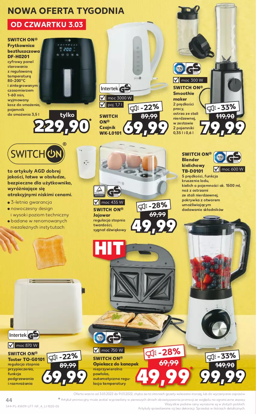 Gazetka promocyjna Kaufland - OFERTA TYGODNIA - ważna 03.03 do 09.03.2022 - strona 44 - produkty: Blender, Czajnik, Gra, Kosz, Noż, Opiekacz do kanapek, Piec, Pojemnik, Smoothie, Sok, Top, Toster