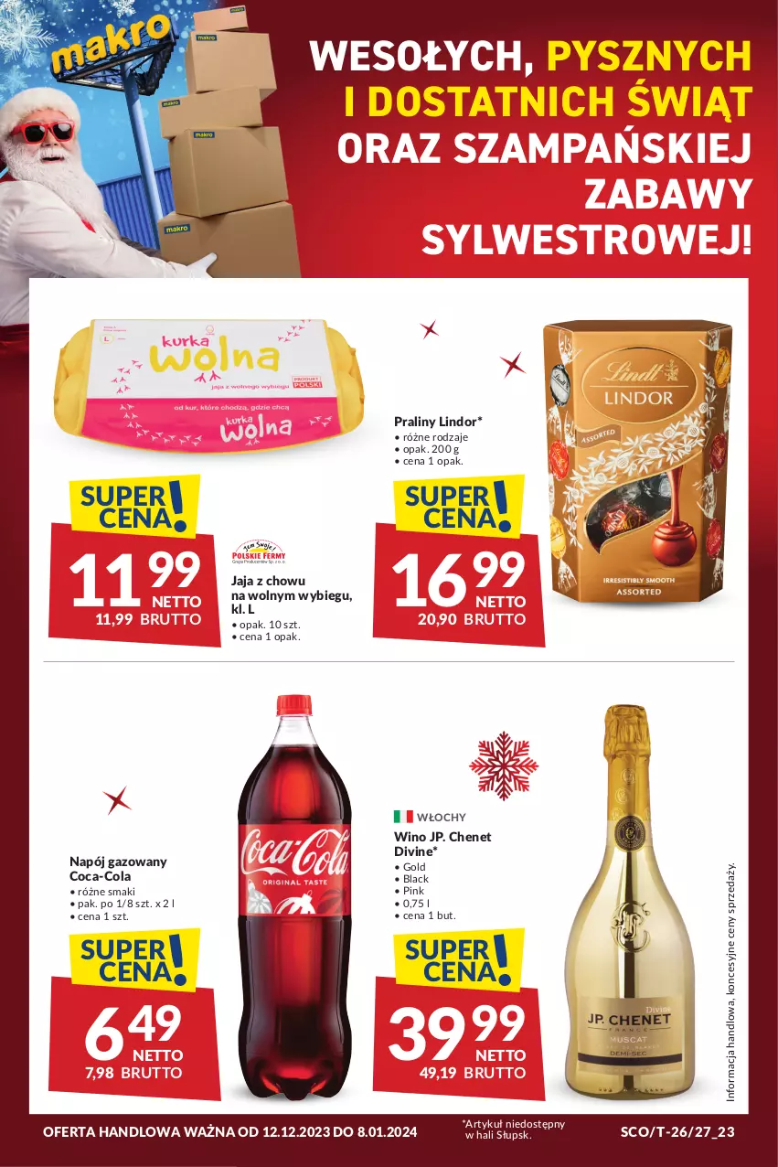 Gazetka promocyjna Makro - Najlepsze oferty - oferta z alkoholem - ważna 12.12.2023 do 08.01.2024 - strona 16 - produkty: Coca-Cola, Divine, Jaja, Lack, Lindor, Napój, Napój gazowany, Praliny, Wino