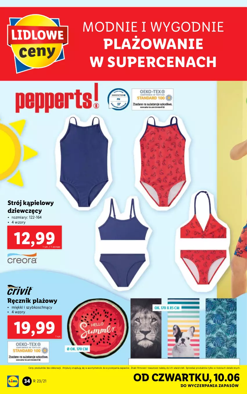 Gazetka promocyjna Lidl - GAZETKA - ważna 07.06 do 12.06.2021 - strona 34 - produkty: Ręcznik, Strój kąpielowy