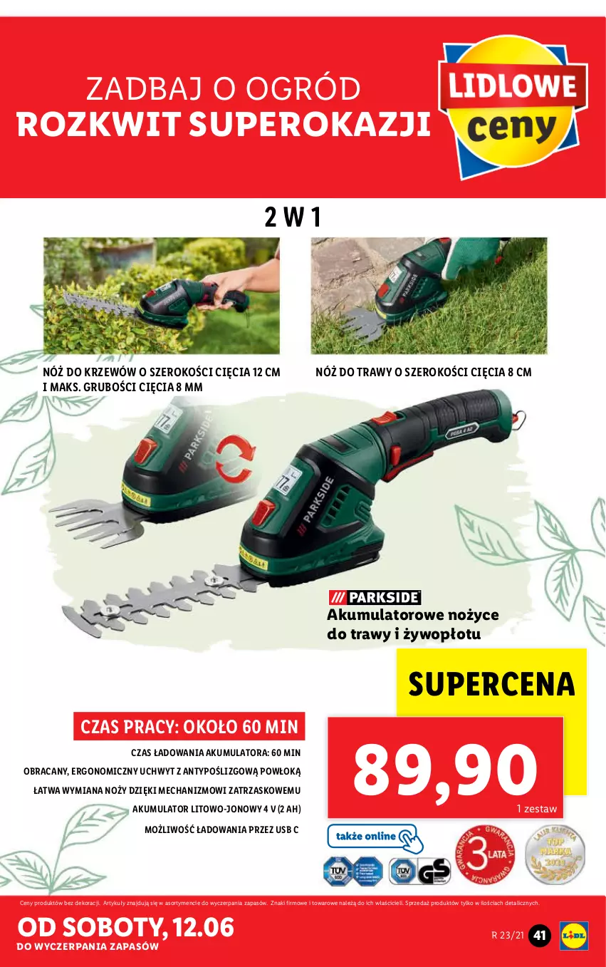 Gazetka promocyjna Lidl - GAZETKA - ważna 07.06 do 12.06.2021 - strona 41 - produkty: Akumulator, Noż, Nożyce, Ogród