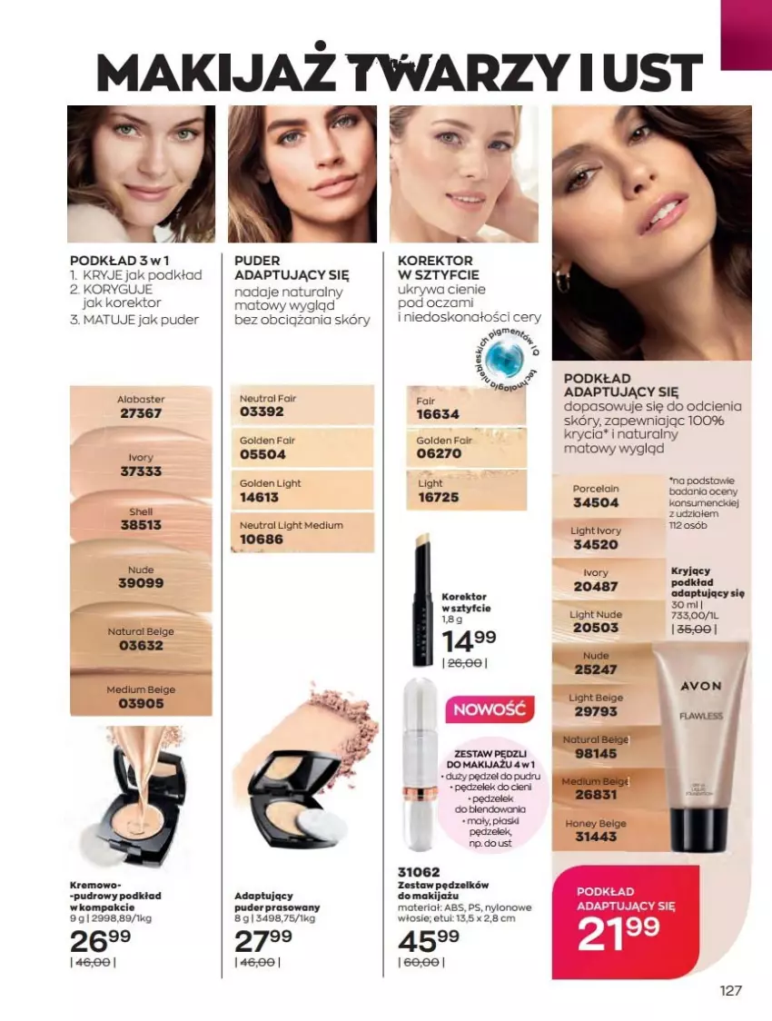 Gazetka promocyjna Avon - Katalog Avon 6/2021 kampania czerwiec - ważna 01.06 do 30.06.2021 - strona 127 - produkty: Fa, Makijaż, Podkład, Puder, Puder prasowany, Zestaw pędzli