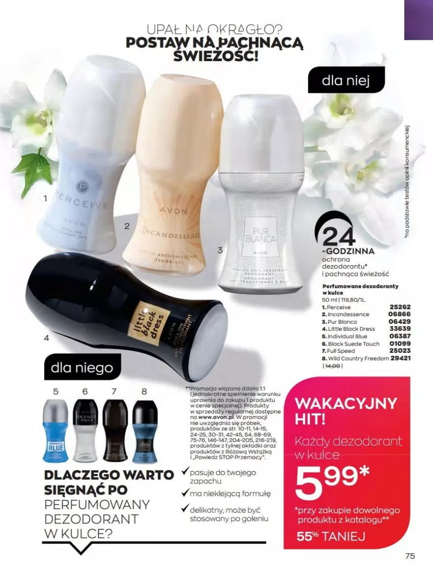 Gazetka promocyjna Avon - Katalog Avon 6/2021 kampania czerwiec - ważna 01.06 do 30.06.2021 - strona 75 - produkty: Dezodorant, Dres, Klej, Lack, Pur, Top