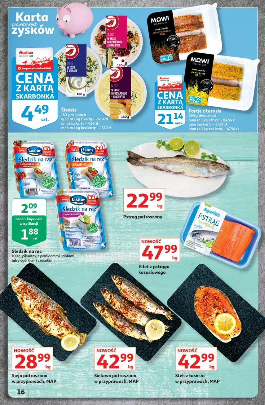 Gazetka promocyjna Auchan - Hiper Kibicowanie Hipermarkety - ważna 10.06 do 16.06.2021 - strona 16 - produkty: Chrzan, Filet z pstrąga, Mus, Pstrąg, Sos, Stek