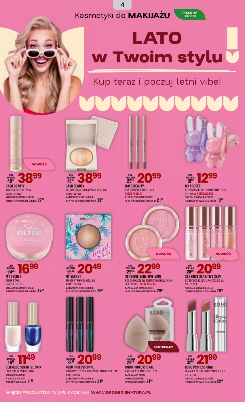 Gazetka promocyjna Drogerie Natura - Gazetka Drogerie Natura - ważna 03.06 do 16.06.2026 - strona 4 - produkty: Błyszczyk do ust, Bronzer, KOBO, Konturówka do ust, Lakier, Lakier do paznokci, Makijaż, Puder, Róż do policzków, Rozświetlacz, Tera, Tropical, Tusz