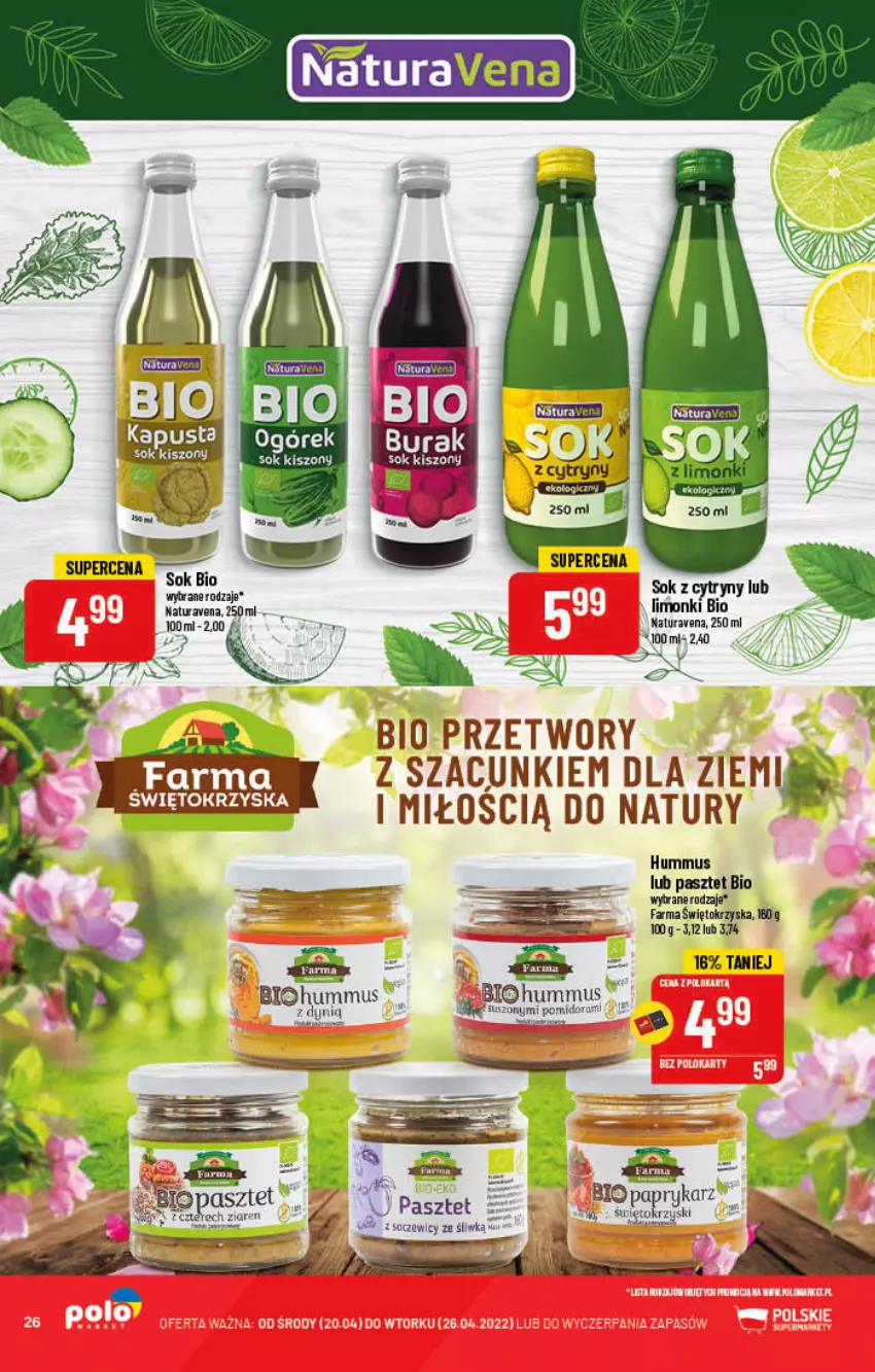 Gazetka promocyjna PoloMarket - Gazetka pomocyjna - ważna 20.04 do 26.04.2022 - strona 26 - produkty: Cytryny, Dynią, Fa, Hummus, Mus, Pasztet, Sok