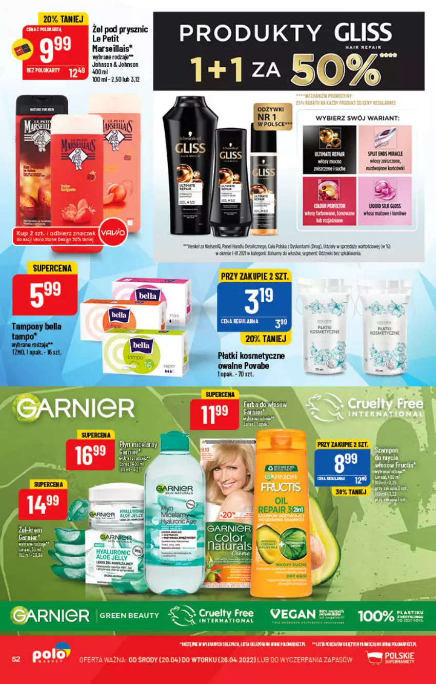 Gazetka promocyjna PoloMarket - Gazetka pomocyjna - ważna 20.04 do 26.04.2022 - strona 52 - produkty: Bell, Bella, Fa, Garnier, Płatki kosmetyczne, Tampony