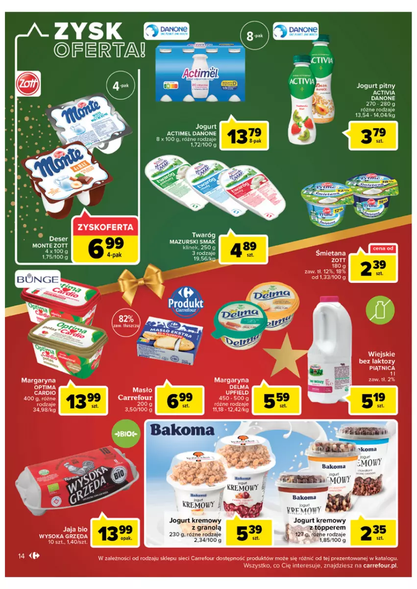 Gazetka promocyjna Carrefour - Gazetka Carrefour - ważna 06.12 do 11.12.2022 - strona 14 - produkty: Actimel, Bakoma, BIC, Danone, Deser, Gra, Jogurt, Monte, Ser, Top, Zott