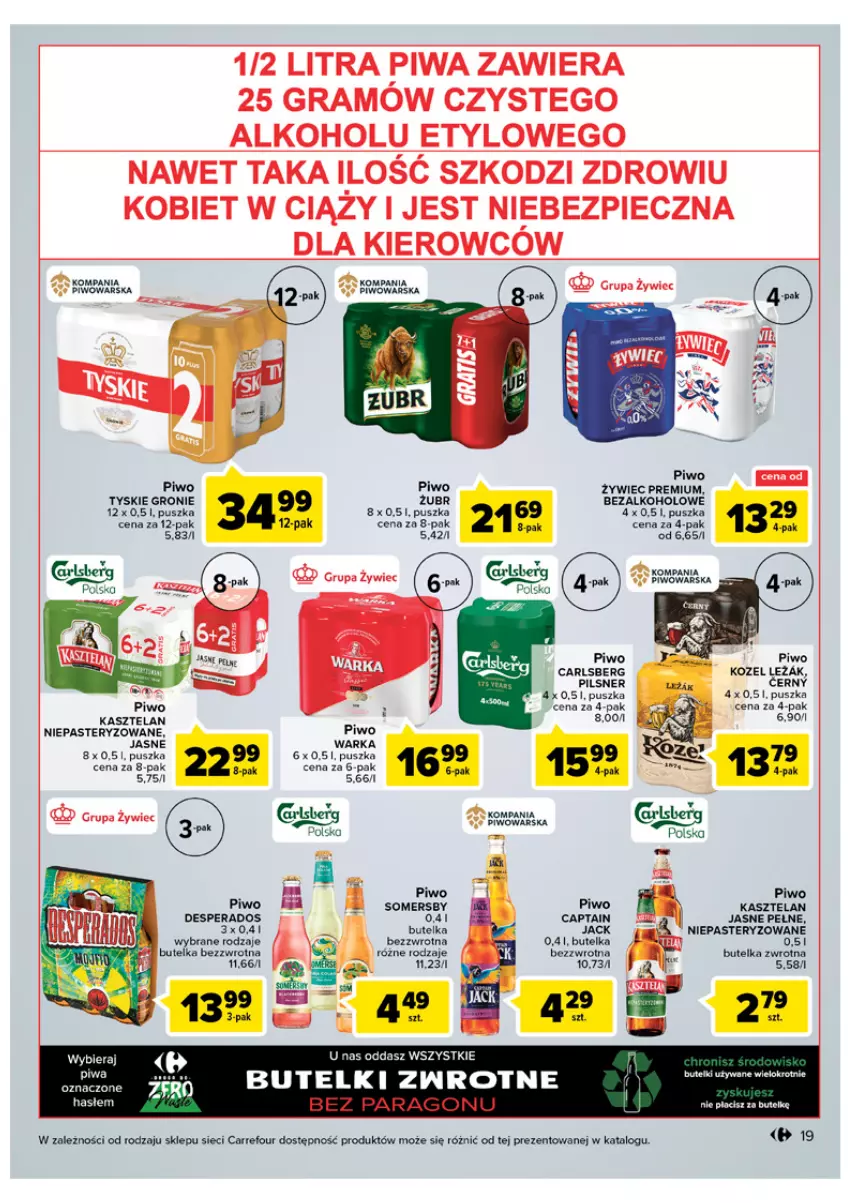 Gazetka promocyjna Carrefour - Gazetka Carrefour - ważna 06.12 do 11.12.2022 - strona 19 - produkty: Carlsberg, Desperados, Gra, Kasztelan, Kozel, Piec, Piwa, Piwo, Somersby, Tyskie, Warka