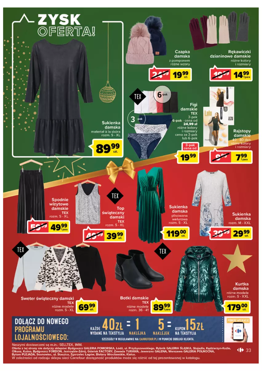 Gazetka promocyjna Carrefour - Gazetka Carrefour - ważna 06.12 do 11.12.2022 - strona 33 - produkty: Botki, Czapka, Fa, Kurtka, Sos, Sukienka, Sweter, Top