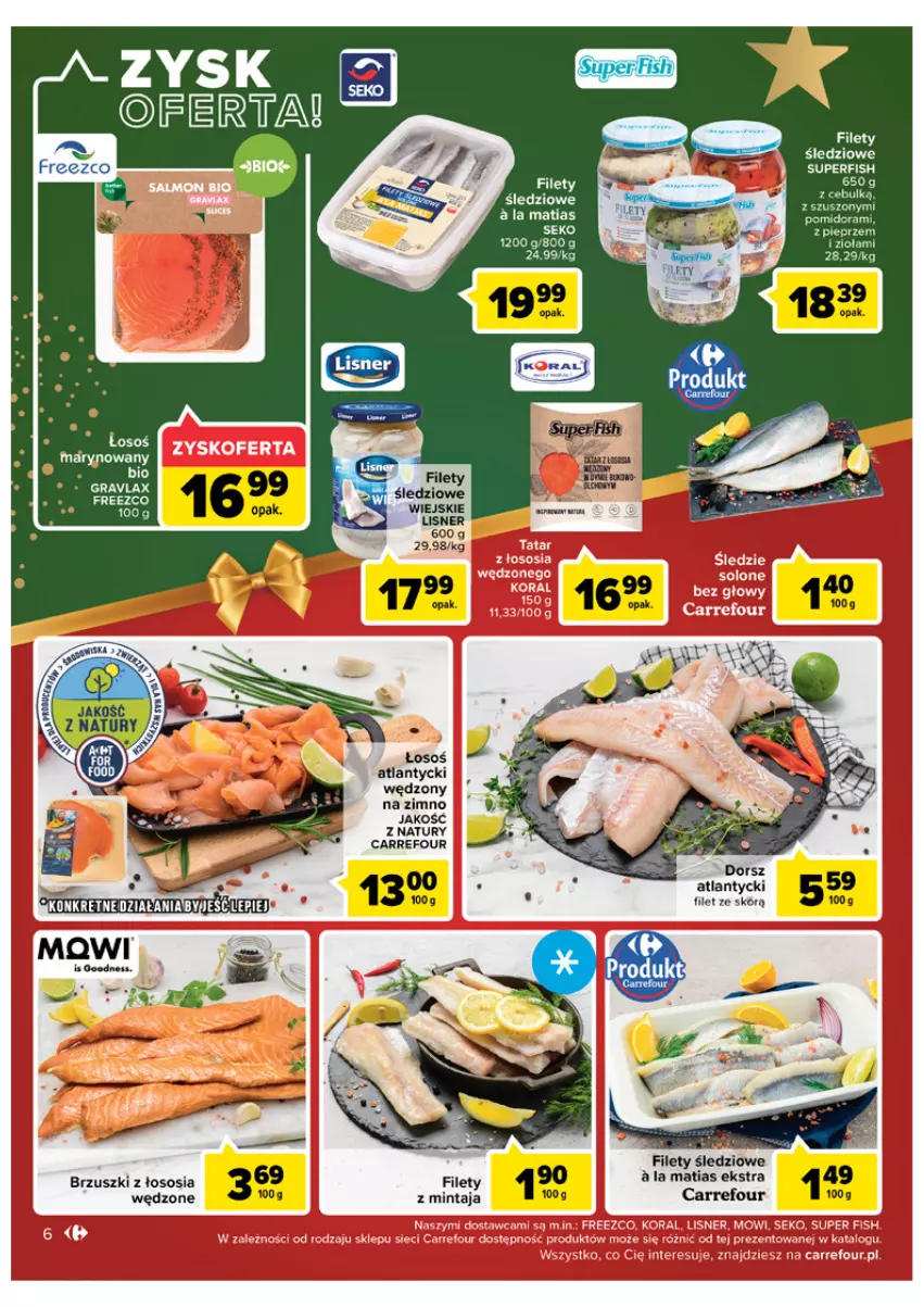 Gazetka promocyjna Carrefour - Gazetka Carrefour - ważna 06.12 do 11.12.2022 - strona 6 - produkty: Brzuszki z łososia, Fa, Lisner, Mintaj, Pieprz, SEKO, Sos