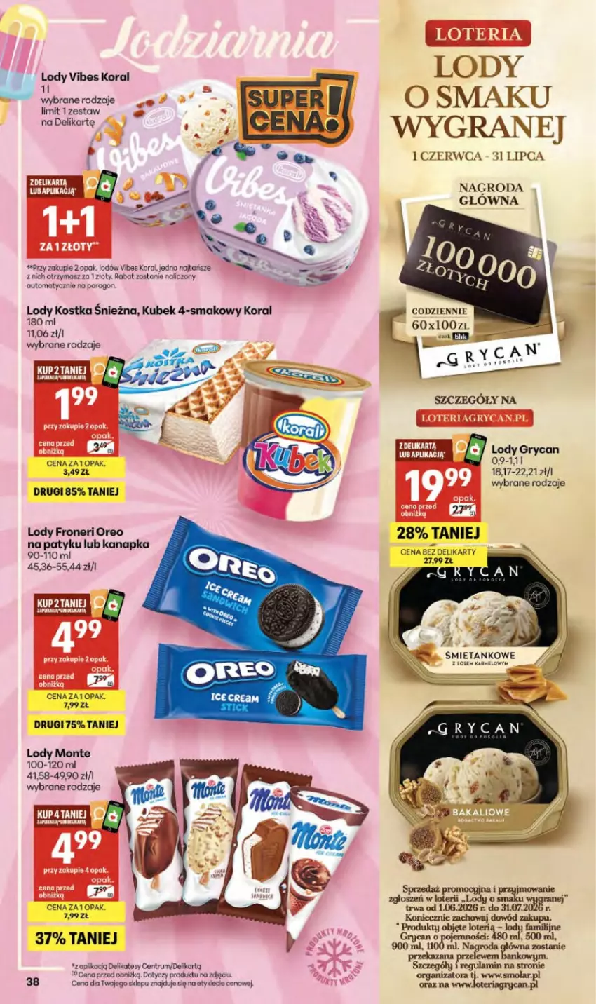 Gazetka promocyjna Delikatesy Centrum - Franczyza DC25 Czwartek - ważna 18.06 do 24.06.2026 - strona 38 - produkty: Fa, Gra, Gry, Kubek, Lody, Monte, Oreo, Rum
