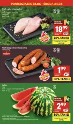 Gazetka promocyjna Delikatesy Centrum - Franczyza DC25 Czwartek - Gazetka - ważna od 24.06 do 24.06.2026 - strona 2 - produkty: Kurczak, Sok, Filet z piersi kurczaka, Sokołów, Kiełbasa podwawelska, Wawel, Arbuz, Kiełbasa