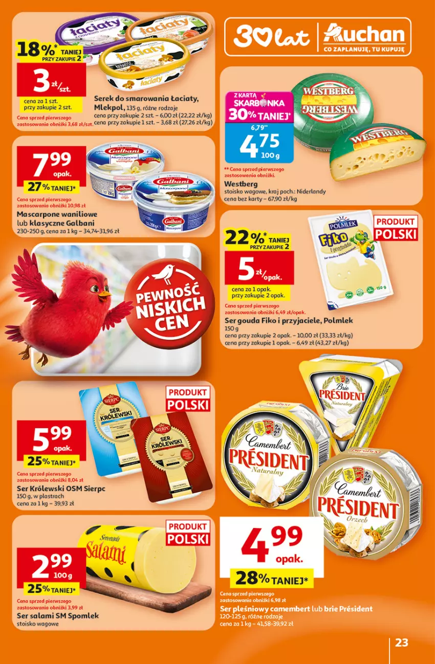Gazetka promocyjna Auchan - Gazetka 30 Lat Hipermarket Auchan - ważna 26.02 do 04.03.2026 - strona 23 - produkty: Galbani, Gouda, Królewski, POLMLEK, Salami, Ser, Ser salami, Serek