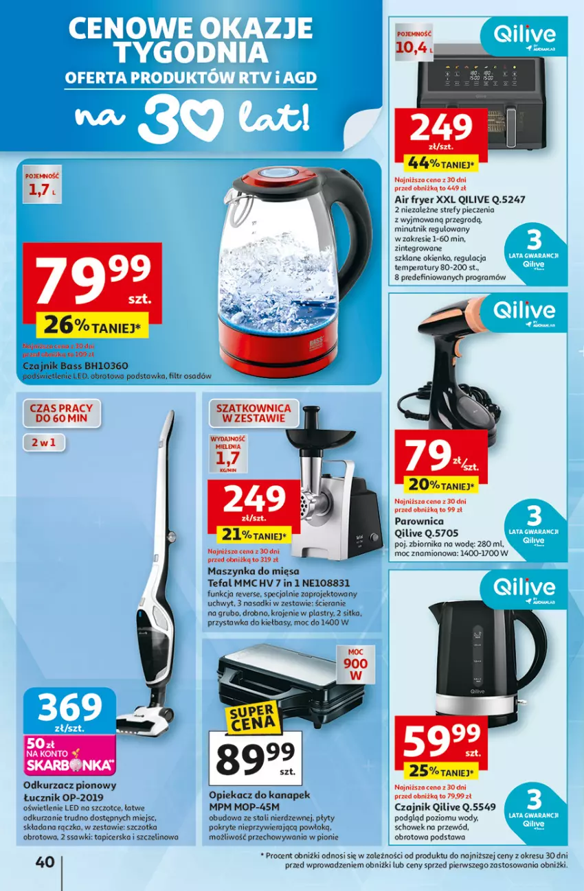Gazetka promocyjna Auchan - Gazetka 30 Lat Hipermarket Auchan - ważna 26.02 do 04.03.2026 - strona 40 - produkty: Czajnik, Fa, Gra, Maszynka, Mop, Odkurzacz, Opiekacz do kanapek, Parownica, Piec, Przewód, Szatkownica, Szczotka, Szynka, Tefal