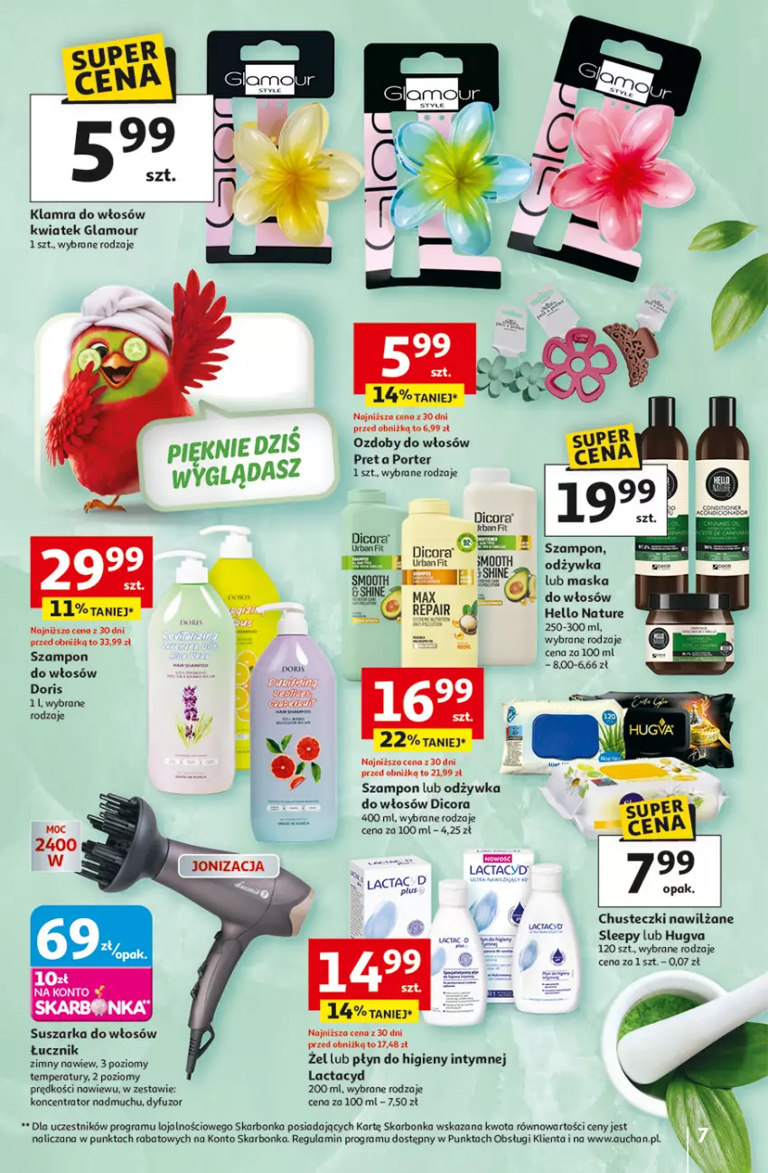 Gazetka promocyjna Auchan - Gazetka 30 Lat Hipermarket Auchan - ważna 26.02 do 04.03.2026 - strona 7 - produkty: Chusteczki, Gra, Hello Nature, Lactacyd, Maska, Odżywka, Płyn do higieny intymnej, Por, Suszarka, Szampon