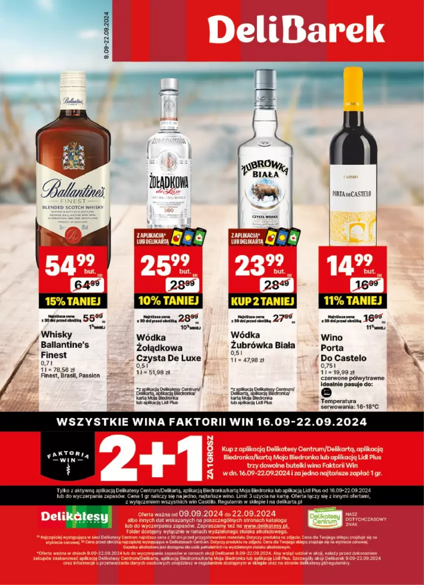 Gazetka promocyjna Delikatesy Centrum - DeliBarek DC37-DC38 - ważna 09.09 do 22.09.2024 - strona 1 - produkty: Ballantine's, Dron, Fa, Mola, Orka, Por, Rum, Ser, Whisky, Wino, Wódka