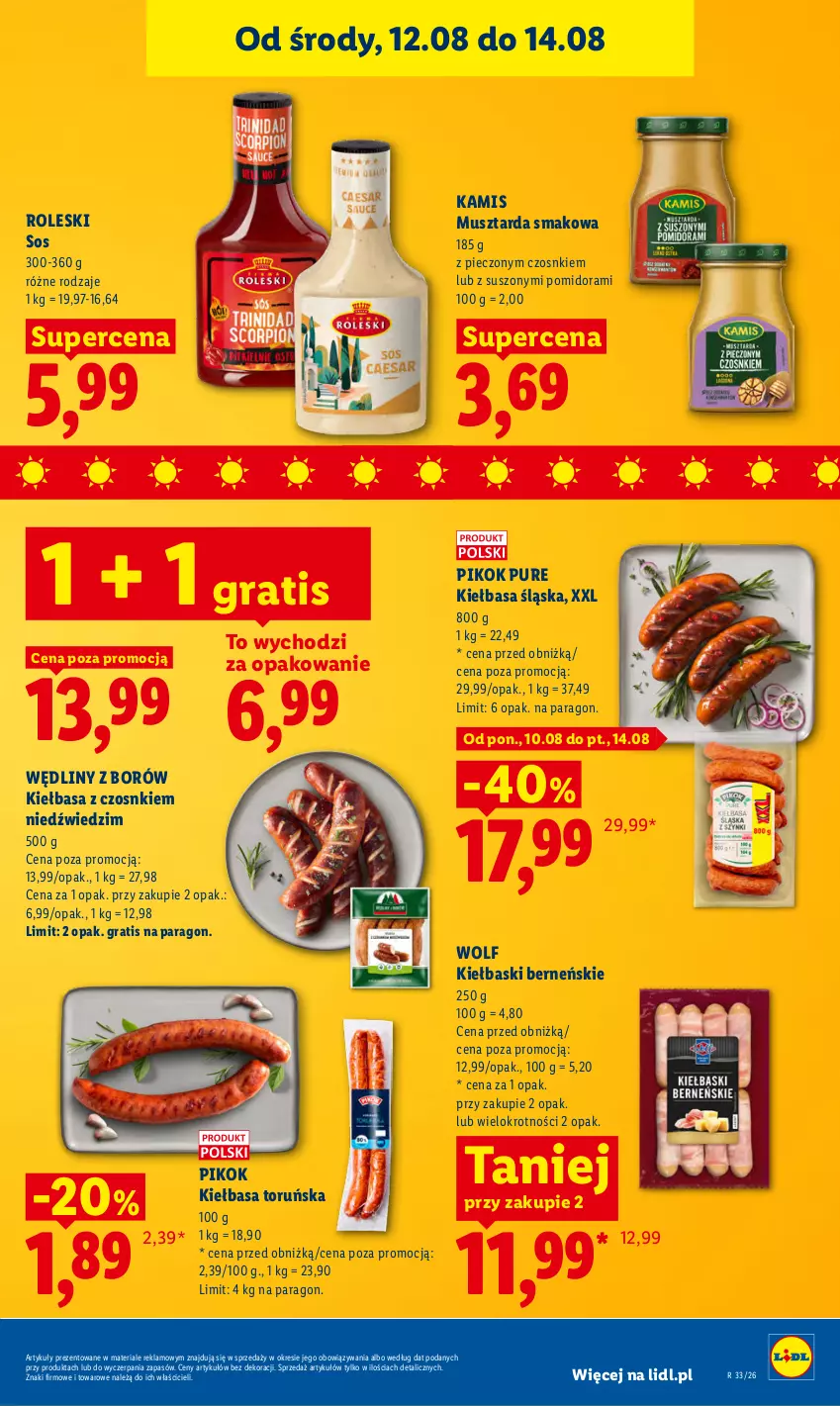 Gazetka promocyjna Lidl - Gazetka ważna od 12.08 do 14.08 - ważna 12.08 do 14.08.2026 - strona 53 - produkty: Gra, Kamis, Kiełbasa, Kiełbasa śląska, Mus, Musztarda, Piec, PIKOK, Pur, Sos