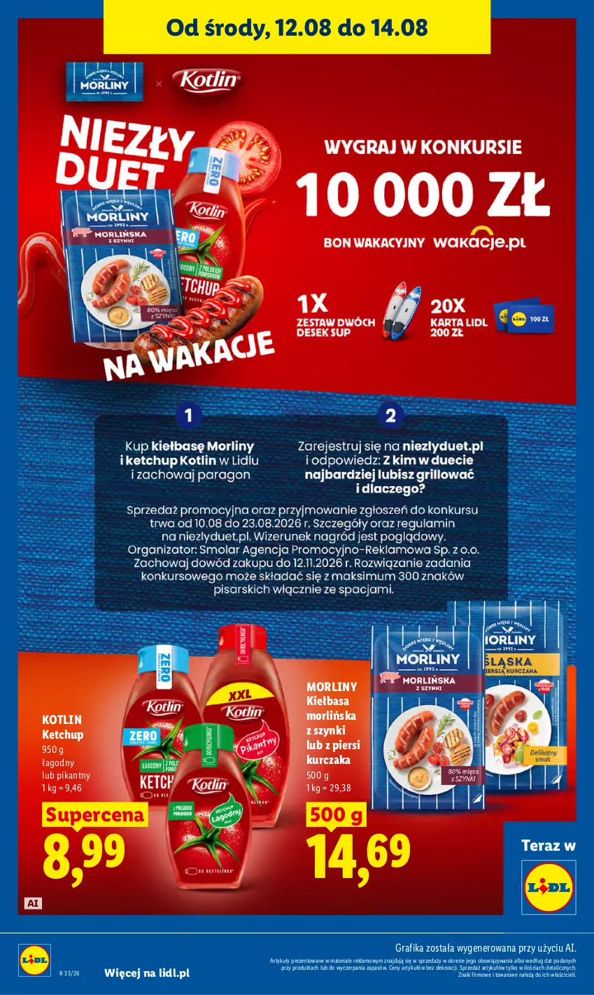 Gazetka promocyjna Lidl - Gazetka ważna od 12.08 do 14.08 - ważna 12.08 do 14.08.2026 - strona 56 - produkty: Gra, Grafika, Ketchup, Kiełbasa, Kotlin, Kurczak, Morliny, Tera