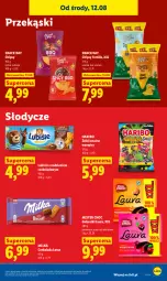Gazetka promocyjna Lidl - Gazetka ważna od 12.08 do 14.08 - Gazetka - ważna od 14.08 do 14.08.2026 - strona 81 - produkty: Lubisie, Ser, Chipsy, Tortilla, Laur, Czekolada, Galaretki, Gala, Haribo, Milka