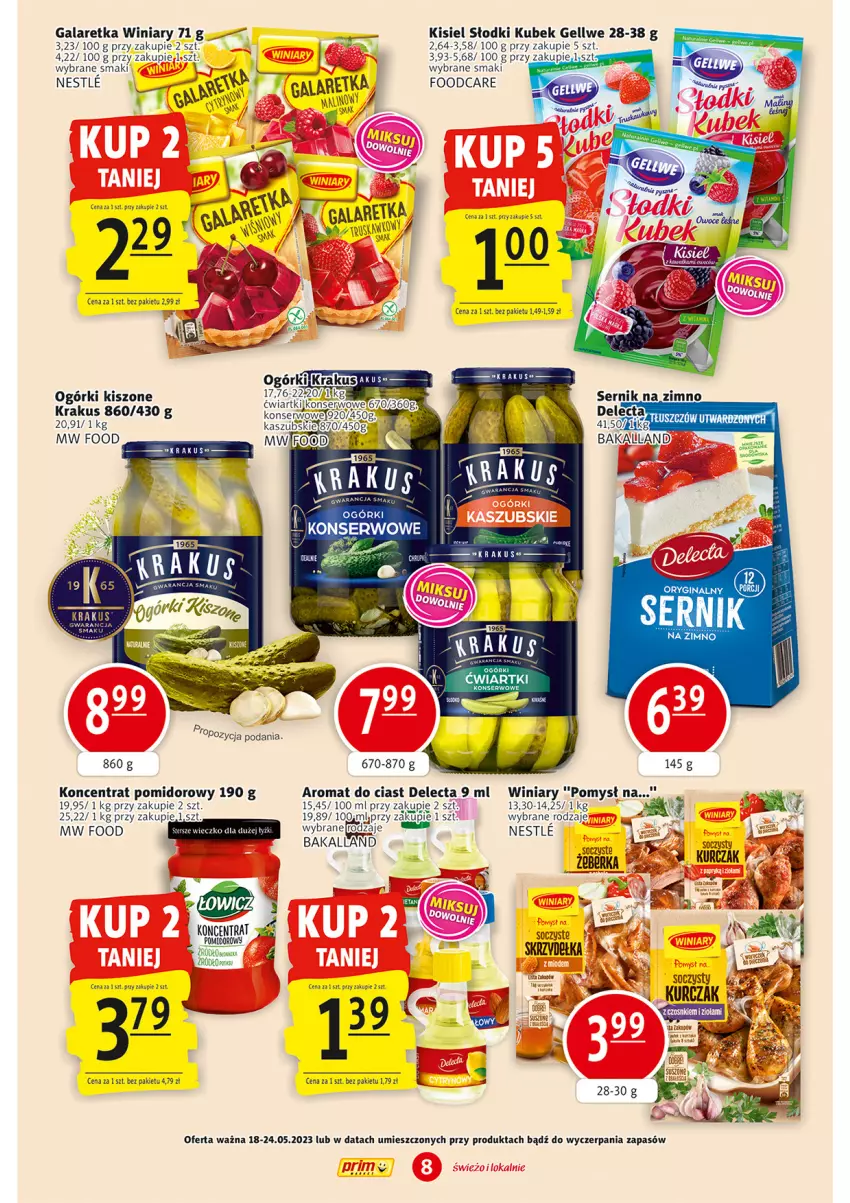 Gazetka promocyjna Prim Market - ważna 18.05 do 24.05.2023 - strona 8 - produkty: Bakalland, Delecta, Gala, Galaretka, Gin, Kisiel, Koncentrat pomidorowy, Krakus, Kubek, Ser, Winiary