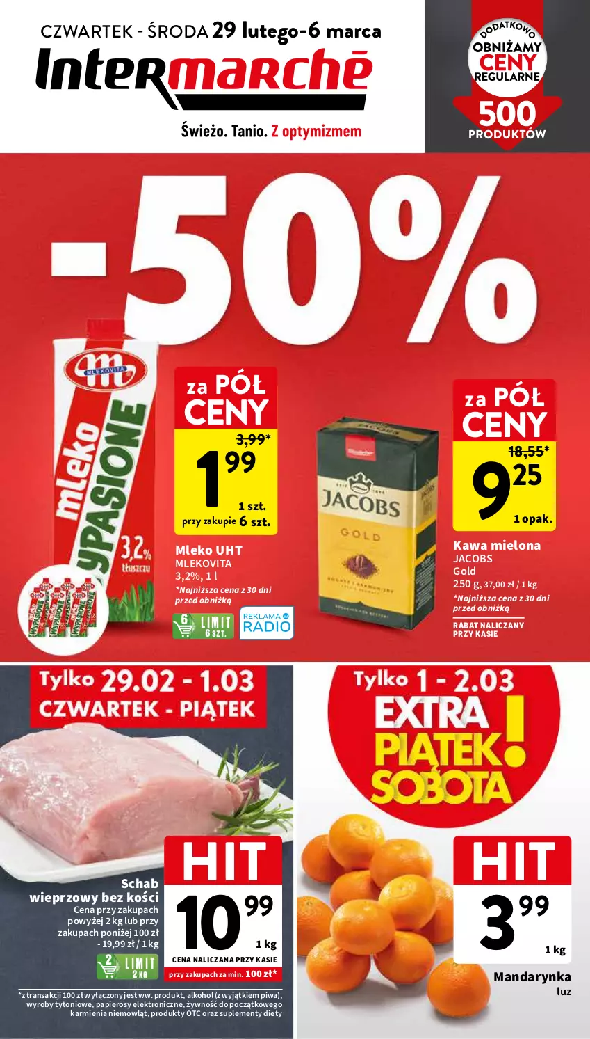 Gazetka promocyjna Intermarche - Gazetka Intermarche - ważna 28.02 do 06.03.2024 - strona 1 - produkty: Jacobs, Karmi, Kawa, Kawa mielona, Mleko, Mlekovita, Papier, Piwa, Schab wieprzowy, Tran