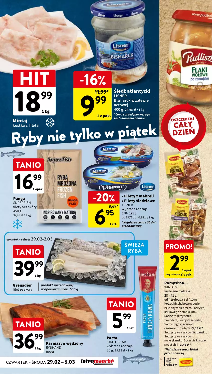 Gazetka promocyjna Intermarche - Gazetka Intermarche - ważna 28.02 do 06.03.2024 - strona 26 - produkty: Grenadier, Karmazyn wędzony, Kurczak, Lisner, Mintaj, Panga, Pieprz, Ryba, Sos, Tusz, Winiary