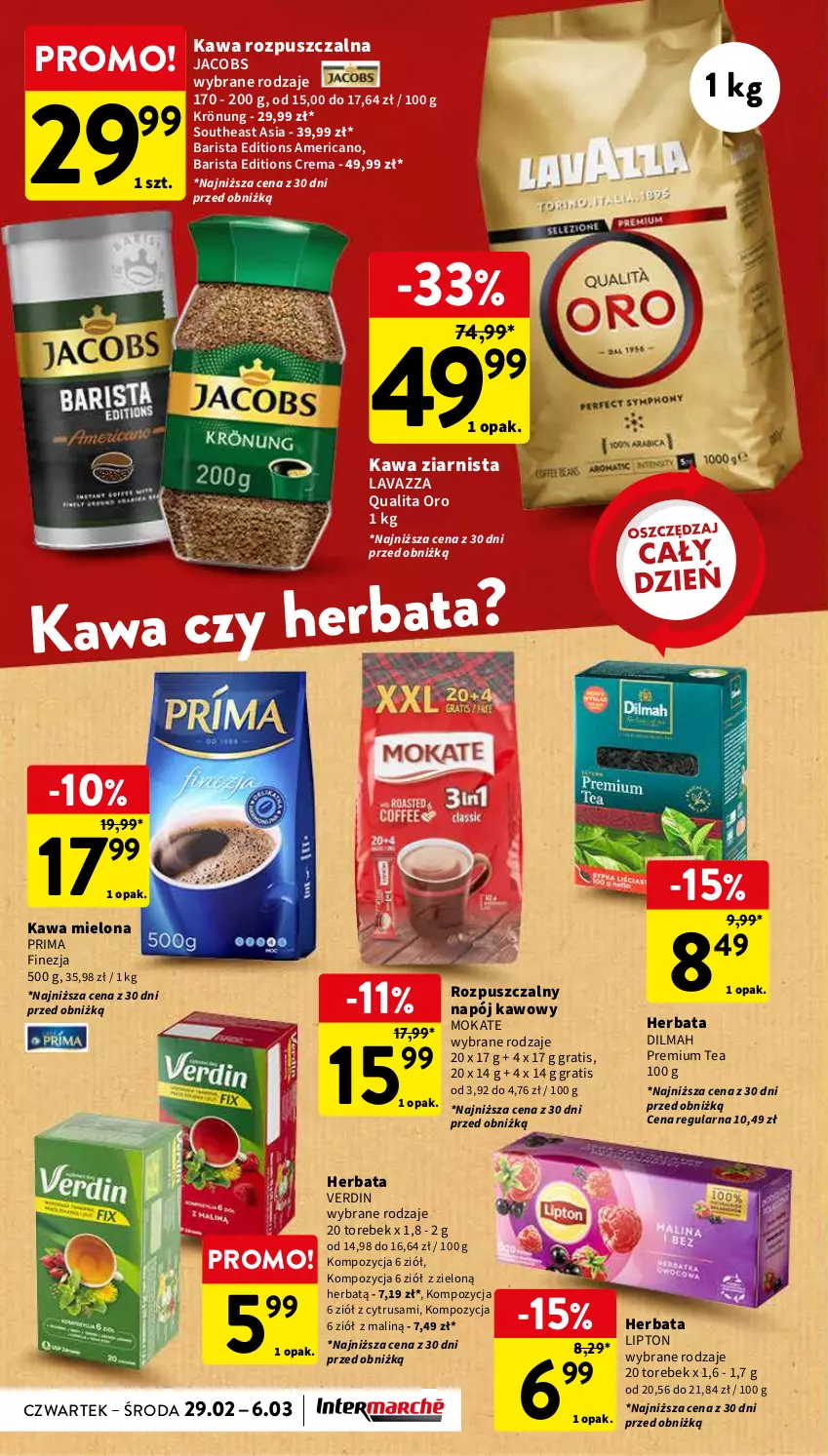 Gazetka promocyjna Intermarche - Gazetka Intermarche - ważna 28.02 do 06.03.2024 - strona 30 - produkty: Dilmah, Gra, Herbata, Jacobs, Kawa, Kawa mielona, Kawa rozpuszczalna, Kawa ziarnista, Lavazza, Lipton, Napój, Prima