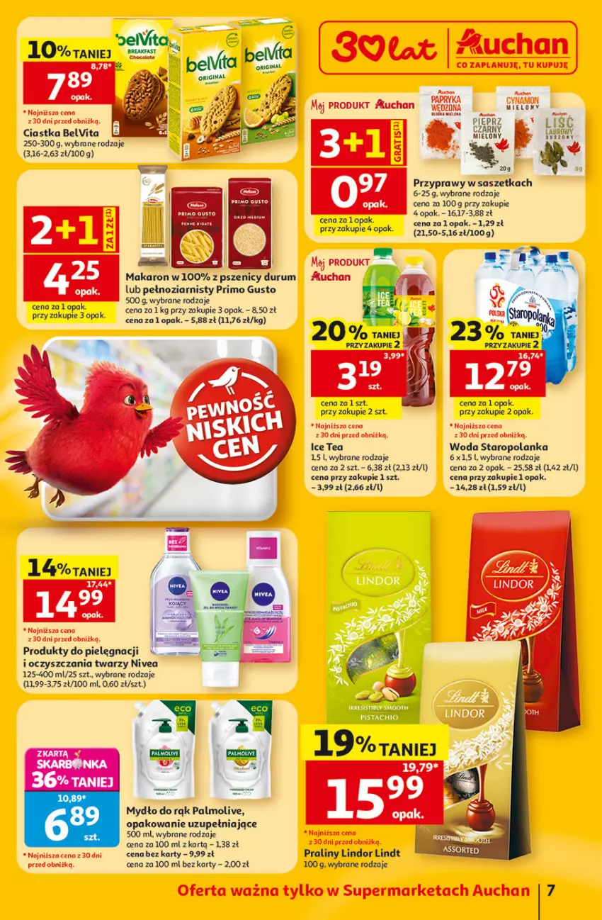 Gazetka promocyjna Auchan - Gazetka 30 Lat Supermarket Auchan - ważna 11.06 do 17.06.2026 - strona 7 - produkty: BelVita, Ciastka, Fa, Gin, Lindor, Lindt, Makaron, Melon, Mydło, Nivea, Palmolive, Pieprz, Praliny, Przyprawy, Rum, Staropolanka, Woda