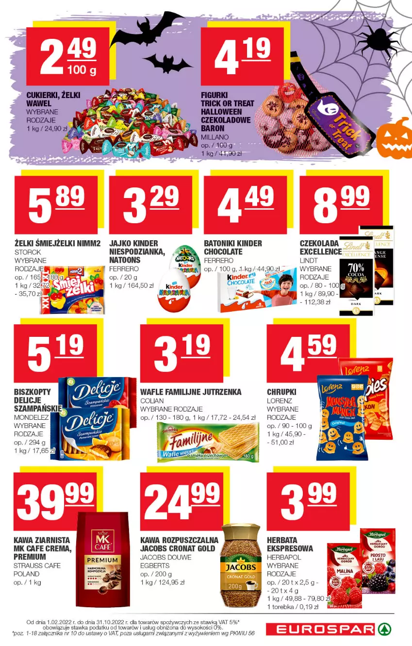 Gazetka promocyjna Spar - EuroSpar - ważna 16.10 do 26.10.2022 - strona 13 - produkty: Baton, Chrupki, Czekolada, Fa, Ferrero, Herbapol, Herbata, Jacobs, Jutrzenka, Kawa, Kawa rozpuszczalna, Kawa ziarnista, Kinder, Lindt, Lorenz, Nimm2, Sok, Tonik, Torebka, Wafle