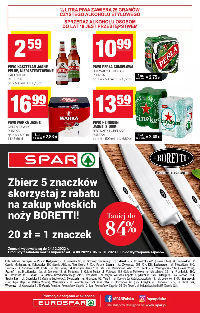 Gazetka promocyjna Spar - EuroSpar - ważna 16.10 do 26.10.2022 - strona 16 - produkty: Carlsberg, Dzieci, Fa, Gra, Heineken, Kasztelan, Kosz, Noż, Perła, Piwo, Rum, Warka