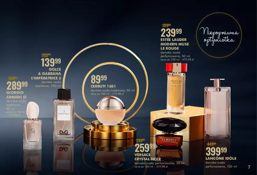 Gazetka promocyjna Super Pharm - Gazetka - ważna 11.10 do 31.10.2021 - strona 7 - produkty: Cerruti, Estée Lauder, Giorgio Armani, Lancôme, Mus, Perfum, Versace, Woda, Woda perfumowana, Woda toaletowa