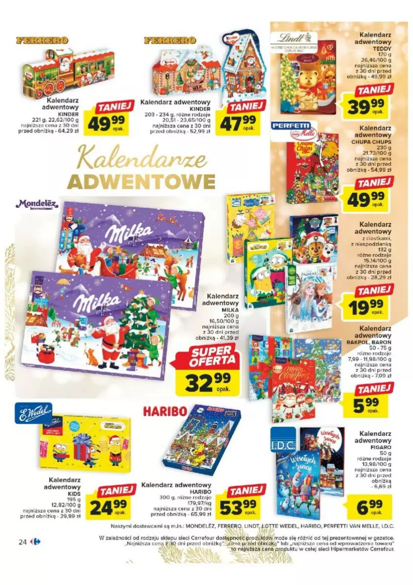 Gazetka promocyjna Carrefour - ważna 07.11 do 25.11.2023 - strona 17 - produkty: Chupa Chups, Ciastka, Ferrero, Haribo, Kalendarz, Kalendarz adwentowy, Kinder, Lindt, Milka