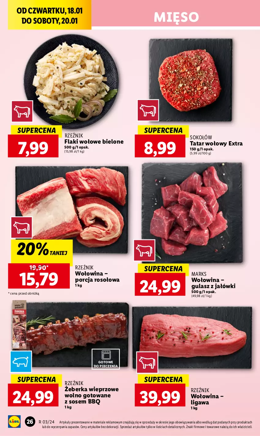 Gazetka promocyjna Lidl - GAZETKA - ważna 18.01 do 20.01.2024 - strona 28 - produkty: Flaki, Flaki wołowe, Mięso, Piec, Por, Sok, Sokołów, Sos, Tatar wołowy, Wołowina