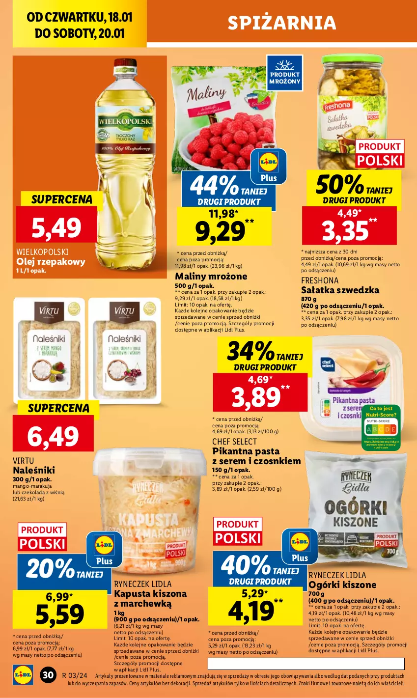 Gazetka promocyjna Lidl - GAZETKA - ważna 18.01 do 20.01.2024 - strona 32 - produkty: Czekolada, Maliny, Mango, Naleśniki, Olej, Olej rzepakowy, Sałat, Sałatka, Ser, Virtu, Wazon