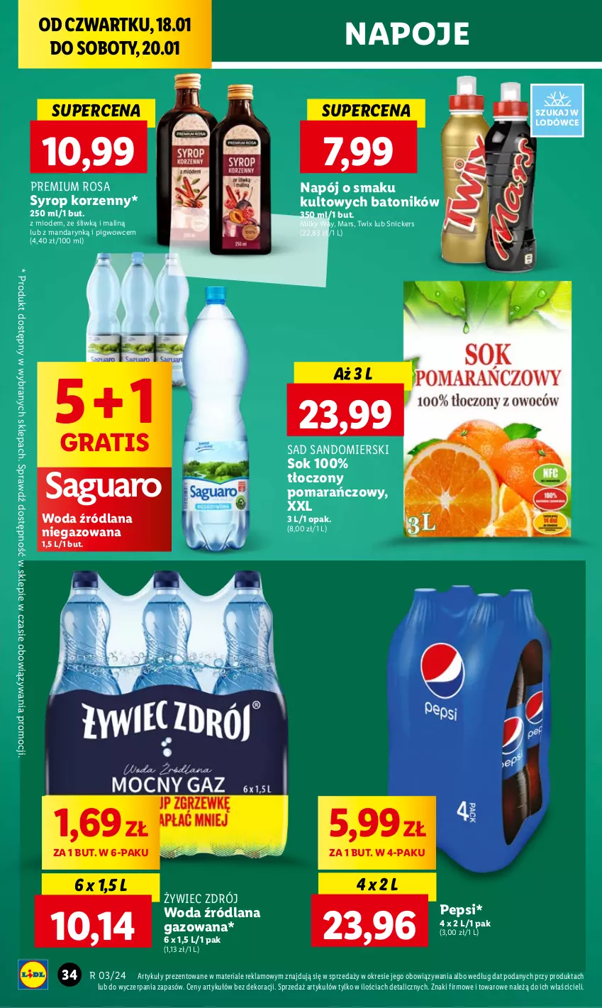 Gazetka promocyjna Lidl - GAZETKA - ważna 18.01 do 20.01.2024 - strona 36 - produkty: Baton, Gra, LANA, Mars, Milky Way, Napój, Napoje, Pepsi, Snickers, Sok, Syrop, Tonik, Twix, Woda