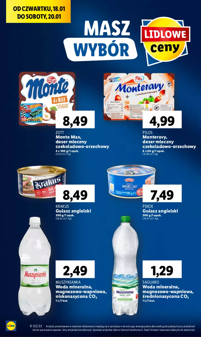 Gazetka promocyjna Lidl - GAZETKA - ważna 18.01 do 20.01.2024 - strona 38 - produkty: Deser, Deser mleczny, Krakus, Magnez, Monte, Mus, Muszynianka, PIKOK, Pilos, Ser, Tera, Woda, Woda mineralna, Zott