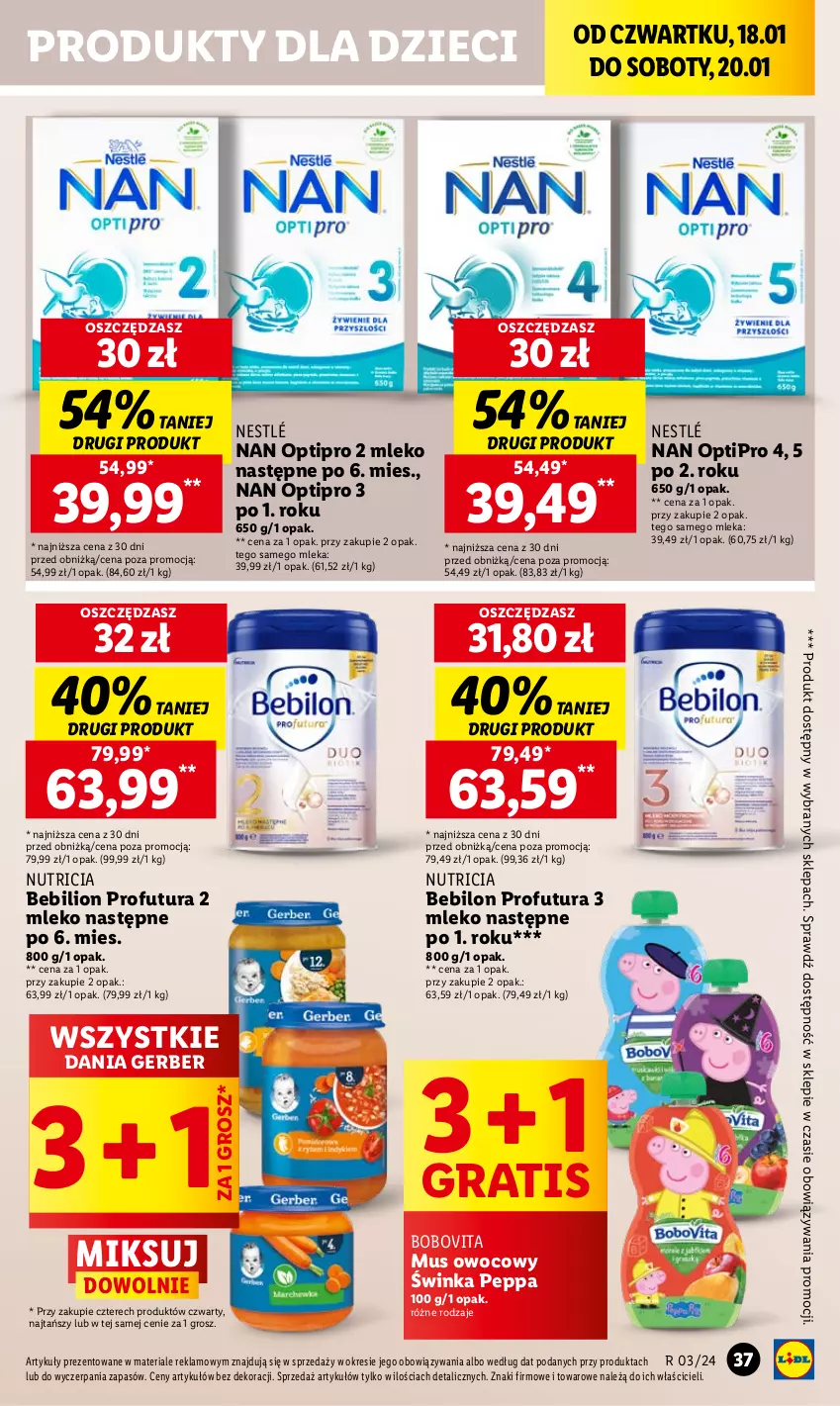 Gazetka promocyjna Lidl - GAZETKA - ważna 18.01 do 20.01.2024 - strona 41 - produkty: BEBILON, BoboVita, Dzieci, Gerber, Gra, Inka, Lion, Mleko, Mus, NAN Optipro, Nestlé, O nas