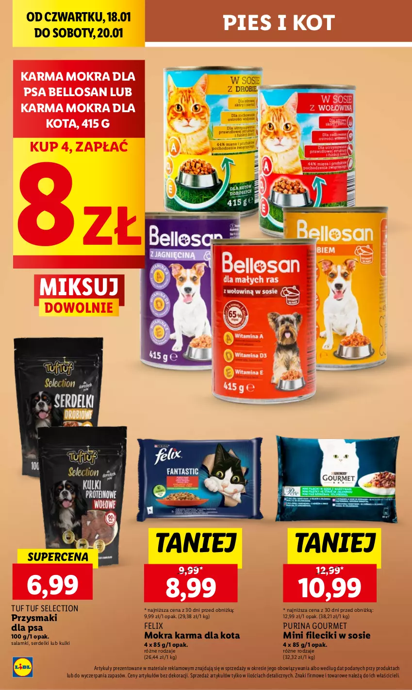 Gazetka promocyjna Lidl - GAZETKA - ważna 18.01 do 20.01.2024 - strona 44 - produkty: Bell, Felix, Mokra karma, Przysmaki, Pur, Purina, Ser, Serdelki, Sos