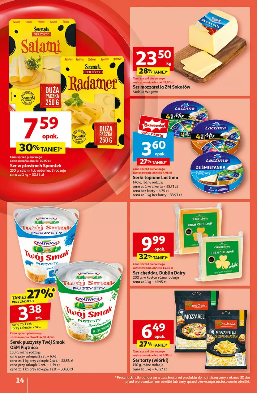 Gazetka promocyjna Auchan - Gazetka Pewność Niskich Cen Hipermarket Auchan - ważna 22.08 do 28.08.2024 - strona 16 - produkty: Cheddar, Fa, Mozzarella, Piątnica, Por, Ser, Serek, Serek puszysty, Sok, Sokołów, Top, Twój Smak