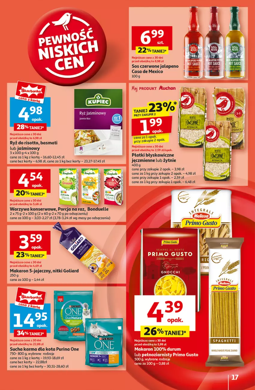 Gazetka promocyjna Auchan - Gazetka Pewność Niskich Cen Hipermarket Auchan - ważna 22.08 do 28.08.2024 - strona 19 - produkty: Bonduelle, Goliard, Makaron, Por, Pur, Purina, Ryż, Ryż do risotto, Ser, Sos, Sucha karma, Warzywa, Warzywa konserwowe