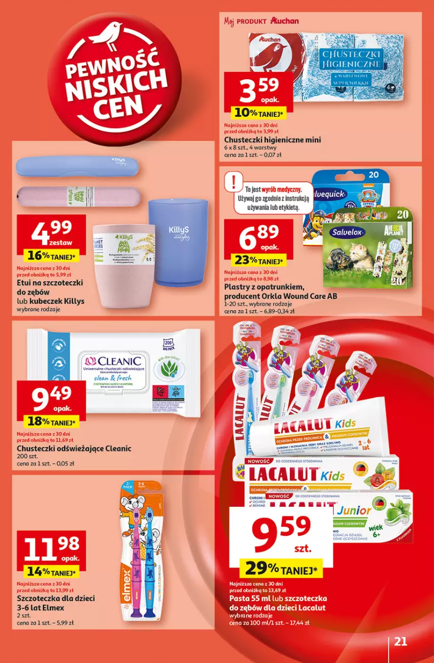 Gazetka promocyjna Auchan - Gazetka Pewność Niskich Cen Hipermarket Auchan - ważna 22.08 do 28.08.2024 - strona 23 - produkty: Chusteczki, Cleanic, Dzieci, Elmex, Killys, Stek, Szczoteczka, Top