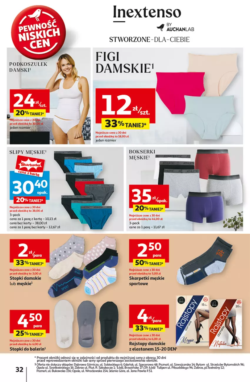 Gazetka promocyjna Auchan - Gazetka Pewność Niskich Cen Hipermarket Auchan - ważna 22.08 do 28.08.2024 - strona 40 - produkty: Bokserki, Figi, Karp, Kosz, Podkoszulek, Por, Rajstopy, Ser, Skarpetki, Sos, Sport, Top, Tulipan