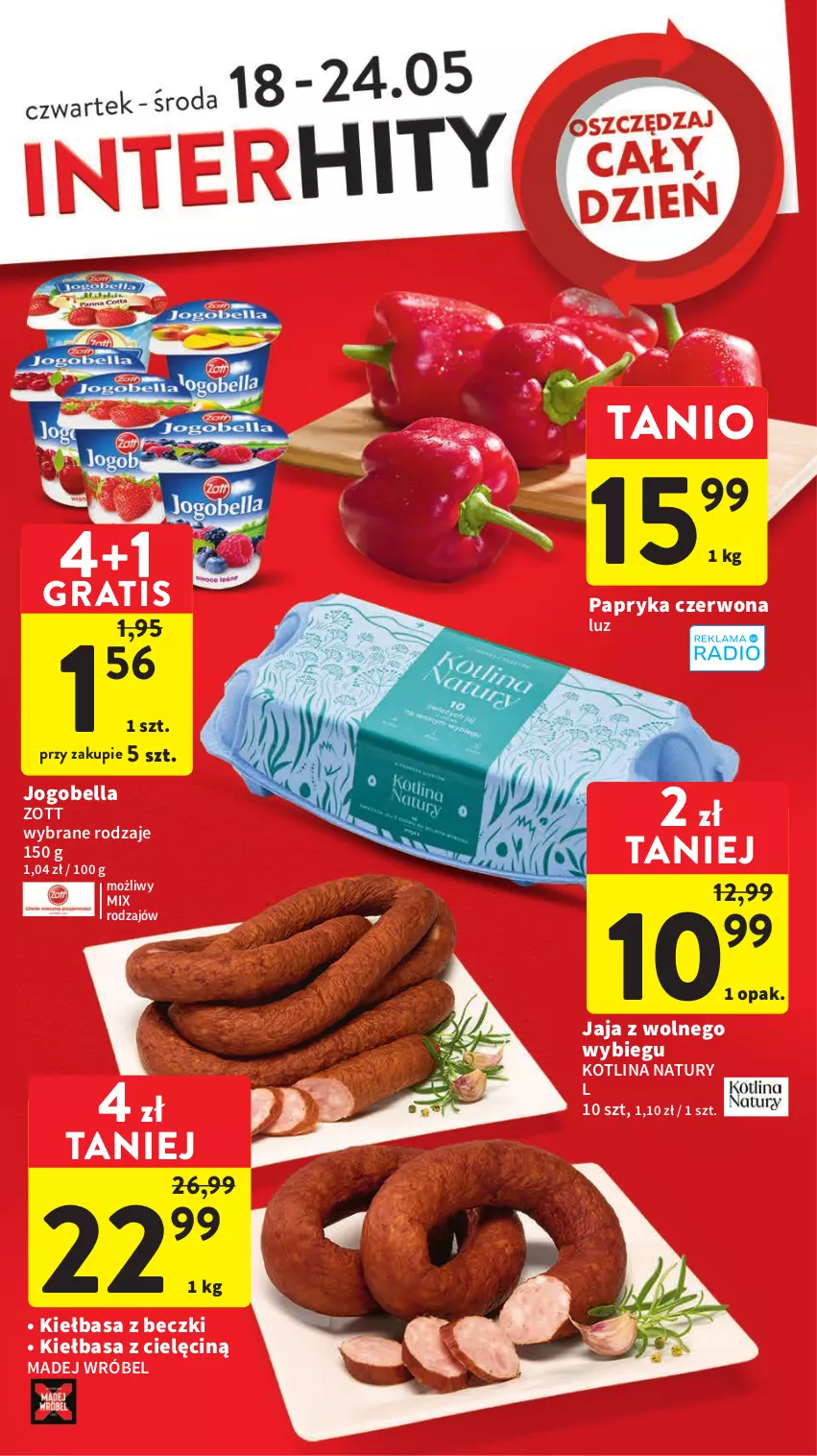 Gazetka promocyjna Intermarche - Gazetka Intermarche - ważna 18.05 do 24.05.2023 - strona 3 - produkty: Bell, Bella, Gra, Jaja, Jaja z wolnego wybiegu, Jogobella, Kiełbasa, Kotlin, Madej Wróbel, Papryka, Papryka czerwona, Zott